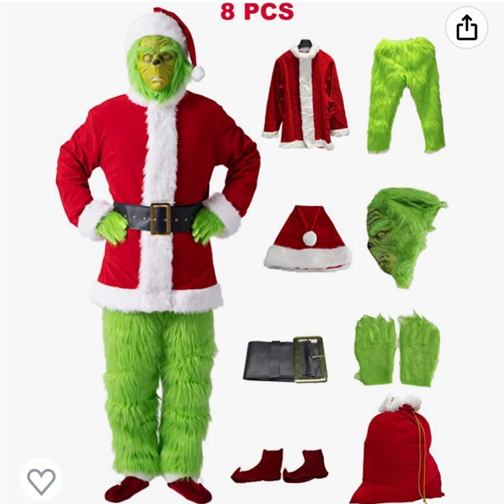Blafly Grinch stole Christmas Costume for Adults Santa Suit- 8PCS Deluxe